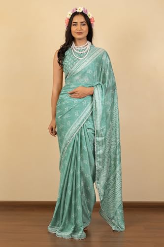Image of MIRCHI FASHION Women Saree Leheriya Print Chiffon | Lightweight Traditional Sari for Farewell and Wedding Ceremonies with Unstitched Blouse Piece