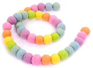 JIELUO Pom Poms Garlands - Felt Ball String - 12 Feet, 40 Balls, 7 Pastel Colors, Hanging Ornaments Handmade Pom Pom Decoration For Kids Bedroom Party Birthday