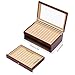 HUASSION 3 Layer Wood Pen Display Box, 34 Slot Wood Pen Display Organizer with Visible Glass Lid, Red Fountain Pen Storage Box for Desk, Study, Living Room