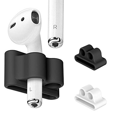 FINENIC(2-Pack) Compatible for AirPods Holder, Portable Anti-Lost Silicone Compatible for Apple AirPod, Compatible for AirPods Accessories (Black +White)