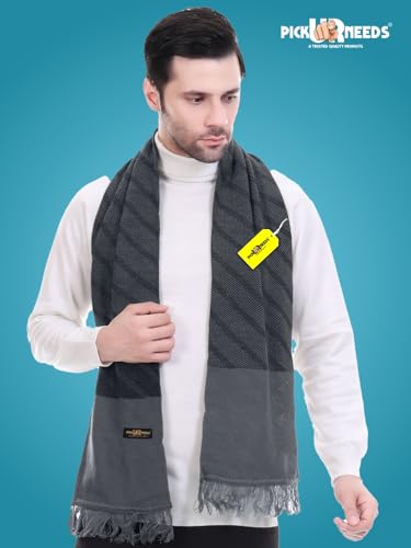 Image of Pick Ur Needs Premium Men's Warm And Stylish Woolen Muffler Angoora With Solid Color Plain Design And Stylish Tussles Ends Muffler For Men
