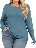 Womens Plus Size Tops Basic Long Sleeve Shirts Crew Neck T Shirt Fall Outfits Loose Fit Casual Blouses (Blue Green, 5XL)