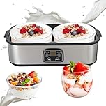Macchina per yogurt, 2 l, automatica digitale per yogurt con 2 bicchieri, yogurt con timer e controllo della temperatura, yogurt maker per yogurt greco, formaggio, natto, vino di riso