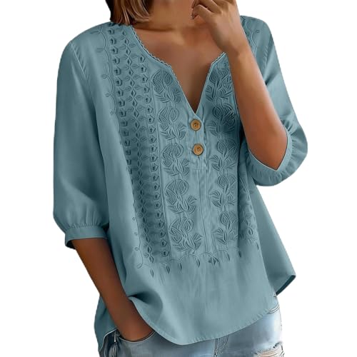 Blue Floral-Lace Cotton Shirt