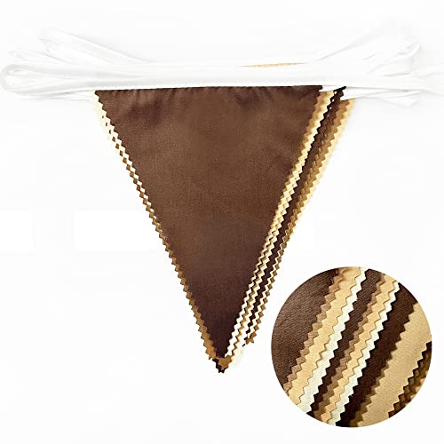 Image of 32Ft Brown Party Decorations Brown Pennant Banner Fabric Triangle Flag Bunting Garland Streamers for Woodland Teddy Bear Baby Shower Jungle Safari Birthday Home Outdoor Garden Decor