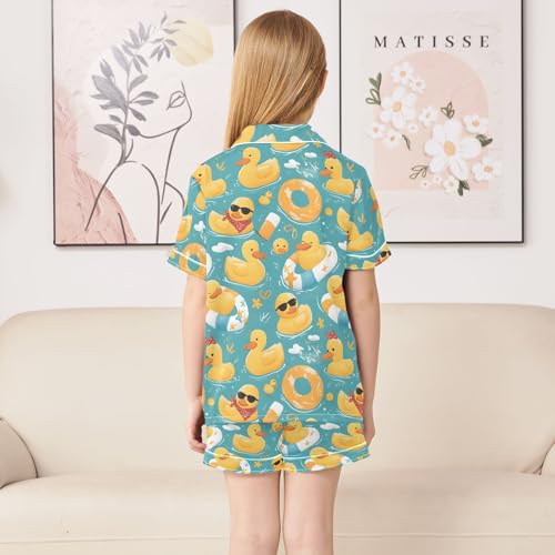 ALAZA Duck Blossom Water Cartoon Satin Pajamas Set Short Sleeve Button Down Sleepwear Summer Pjs 2 Piece4