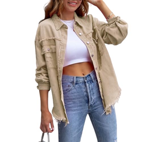 Veste en jean déchirée femme manches longues boutons automne mi-saison boyfriend