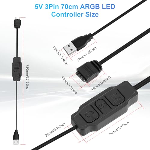 AYHWP Controlador LED ARGB de 5 V, 3 pines, 70 cm, con USB, con botones, controlador ARGB para fans de PC y tiras de luz - imagen 2