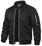 TACVASEN Mens Bomber Jacket Windproof Casual Winter Warm Varsity Jacket Zip Up Bomber Jackets with Pockets Black,3XL