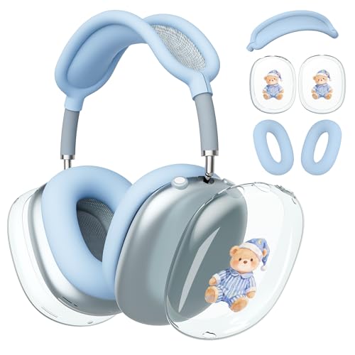 BlHMCASE �w�b�h�t�H���J�o�[ AirPods Max�p ���킢���N�}�̃N���A�C���[�J�b�v�J�o�[�A�u���[�V���R���C���[�p�b�h�P�[�X �w�b�h�o���h�J�o�[ Apple AirPods Max 2/1(2026/2024/2020)�p