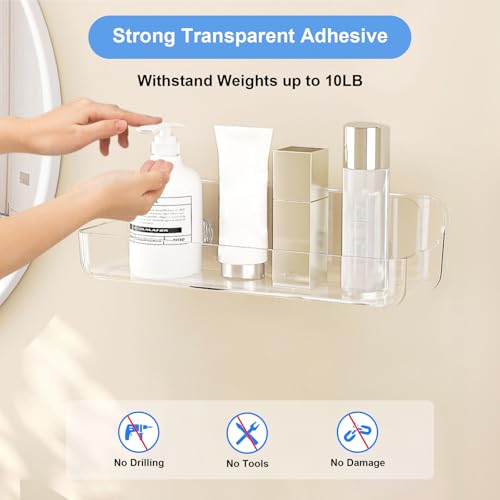 Diesisa 2ZWL-L Acrylic Wall Mounted Shower Caddy, Clear, 12.4 Inch X 3.42 Inch X 3.26 Inch Acrylic Shelf, No Drilling Hang Walls Adhesive Shelf, Acrylic Bathroom Shelves thumb #1