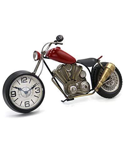 Motorcycle Gifts For Men Vintage Desk Clock Tabletop Clock Rustic Farmhouse Decor Gifts For Dad Him Boyfriend Battery Operated No Ticking Antique For Mantle Shelf Decorations Living Room Office Red #TOP1