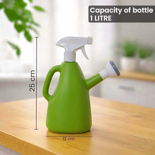 Image of Go Hooked 2in1 Plant Watering Can with Spray Bottle & Shower Head 1 Litre | Multi-Purpose Garden Water Sprayer for Indoor Plants, Balcony Garden & Nursery | Plastic Watering Pot with Handle (Green)