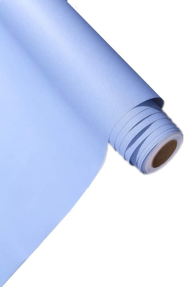 MULLSAN Self-Adhesive Solid Color Matte Textured Vinyl Peel and Stick Wallpaper Paper Wallpaper Shelf Liner Home Decorative Paper,24inch by 118inch (Light Blue)