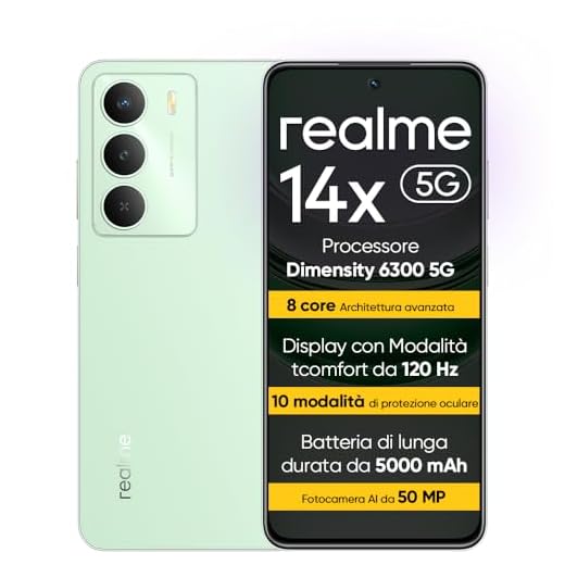realme 14X 5G Smartphone 8+256 GB, Dimensity 6300 5G, Display da 120 Hz, Resistenza agli urti di grado militare, Fotocamera AI da 50 MP, Batteria di lunga durata da 5000 mAh, Verde T