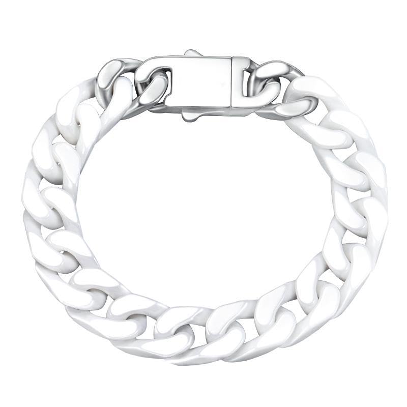Cuban Link Bracelet for Men,12mm Ceramic Cuban Bracelet,White Bracelet for Men,Jewelry Gifts for Him