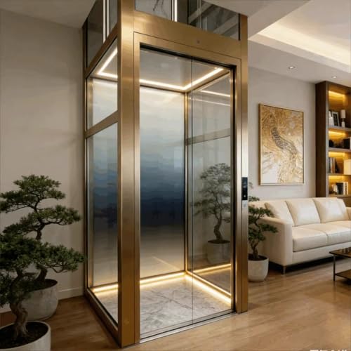 Small Glass Home Elevator Residential Elevator Customized Villa Small Sightseeing Elevators 2 Story 3 Floor 4 Floor Shaftless No Pit Space Saving, Home Mini Elevator Lifts