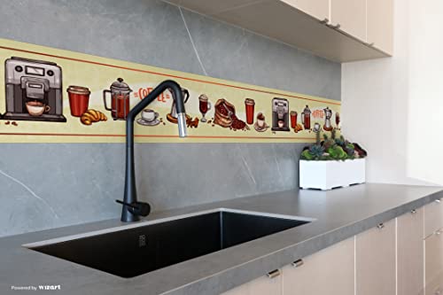 Grace & Gardenia Gb80021G8 Coffee Items Peel And Stick Wallpaper Border 8In Height X 15Ft Yellow Orange Burgundy Designs #TOP5