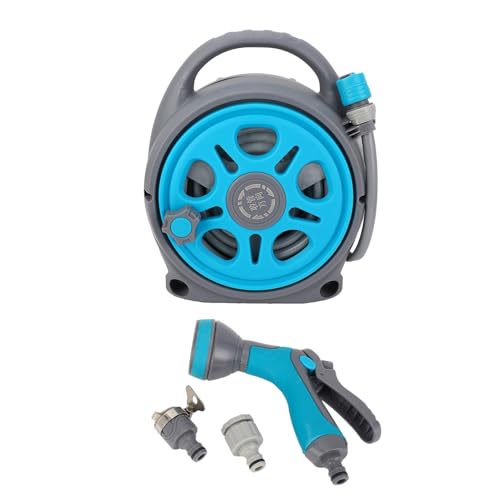 Carrete de manguera para jardín, retráctil, flexible, expandible, presión de agua ajustable, modos de rociado versátiles para jardín, lavado de autos, gris, azul, 16 m, 12 m (12m)