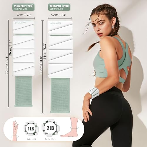 Image of BECOJADDE Ankle Weights for Women Wrist Weights Set of 2 (1 lb /2 lb Each) Adjustable Arm Leg Weight for Womens Men Suitable for Walking Swimming Running Pilates Yoga Gym