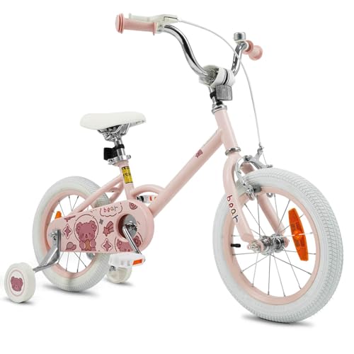HONEY JOY 14 Inch Kids Bicycle for 3-5 Years Old, Children Training Bike w/Adjustable Handlebar & Seat, Front Handbrake & Coaster Brake, Detachable Training Wheels, Reflectors(Pink)