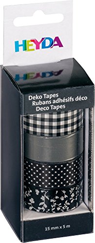 5 x Heyda DekoTape Papier 15mmx5m VE=4 Stück sortiert onyx