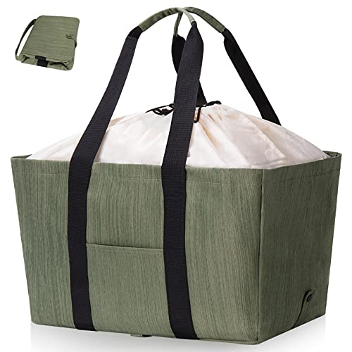 [RVSNQ] エコバッグ 折りたたみ式 エコバック 大容量 巾着付 軽量 買い物バッグ 耐久性 繰り返し使える ショッピングバッグ（グリーン）