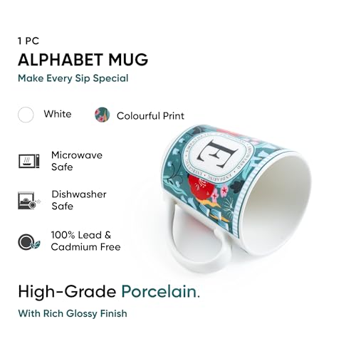 Image of Shay Alphabet Mug 300ml, Letter E Printed Coffee Mug for Girls, Boys, Friends | Ceramic Mug |Glossy Finish | Ceramic Coffee Cup | Porcelain | Microwave Safe (Alphabet Mug - E)