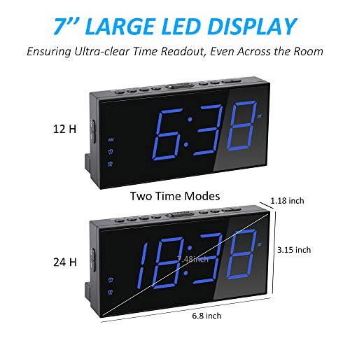 7" Big Number LED Alarm Clock, 2 Alarms, USB Charger, 5 Dimmable Brightness, 4 Adjustable Super Loud User Friendly Electric Clock, Snooze Function, 12/24H Time Format, DST at Bedroom Home Office Desk Shelf Bedside for Elderly Children Heavy Sleeper Impaired Deaf 7" Big Number LED Alarm Clock, 2 Alarms, USB Charger, 5 Dimmable Brightness, 4 Adjustable Super Loud User Friendly Electric Clock, Snooze Function, 12/24H Time Format, DST at Bedroom Home Office Desk Shelf Bedside for Elderly Children Heavy Sleeper Impaired Deaf