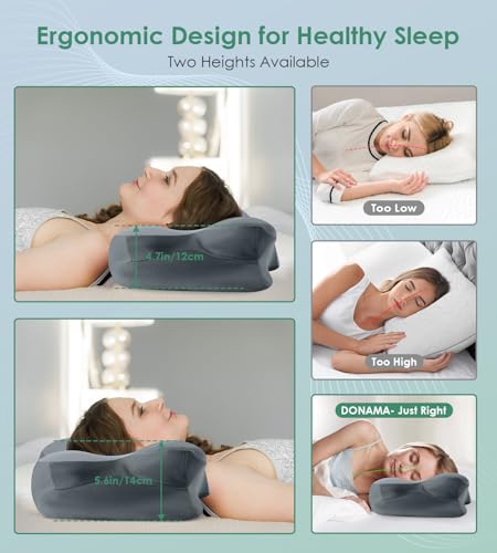 Image of DONAMA Cervical Pillow for Sleeping, Contour Memory Foam Pillow for Neck and Shoulder Support, Ergonomic Neck Pillow for Side Back Stomach Sleepers, Bed Pillows with Cooling Pillowcase