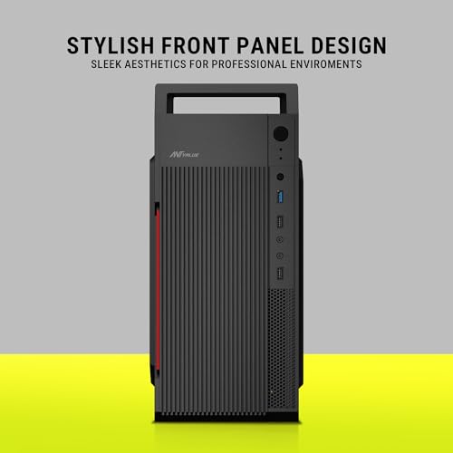Image of Ant Value VM5P Mid-Tower Computer Case /Office Cabinet - Black | Support Micro ATX, ITX | Built-in 3X USB Ports and Pre-Installed Power Supply