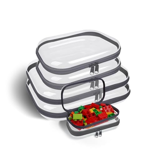 Image of Clear Hard Shell Zipper Case,6PCS Transparent Clear Zipper Pouches,Hard Side Plastic Case Set,Portable Travel Storage Organizer Bins