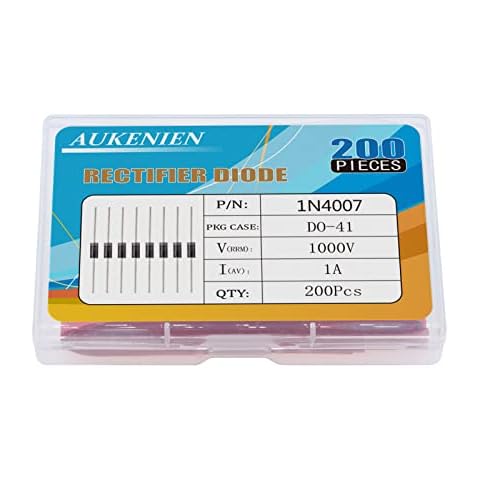 AUKENIEN 1N4007 Diodes 1A 1000V IN4007 Rectifier Diode 1 Amp 1000 Volt DO-41 Electronic Silicon Axial 4007 Diodo (Pack of 200) Cover