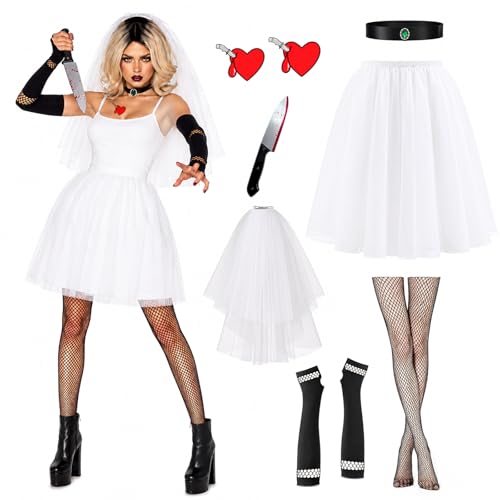 OUHAICUST Tiffany Costume Bride Wedding Dress Women Tiffany Valentine Halloween Horror Cosplay Costumes Accessories