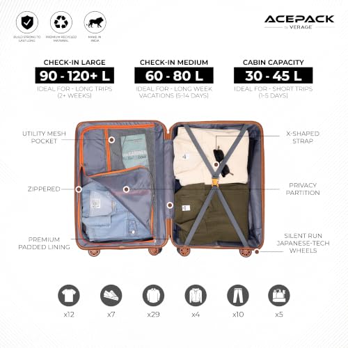 Image of ACEPACK - MEGATRON Set Of 3 Pieces (Small + Medium + Large) Trolley Bag, Lightweight Luggage Suitcase With Spinner 8 Wheel, Unbreakable Polypropylene Hard Shell, In-Built Number Lock, 3 Years Warranty