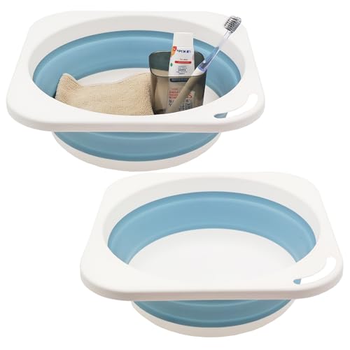 Collapsible Plastic Wash Basin 5L(1.4 Gallon), Kitchen Dishpan, Floding Small Bathtub, Space Saving Plastic Wash Bin for Dorm Camping Supplies Fishing Travel and Home (Blue 2 pcs)