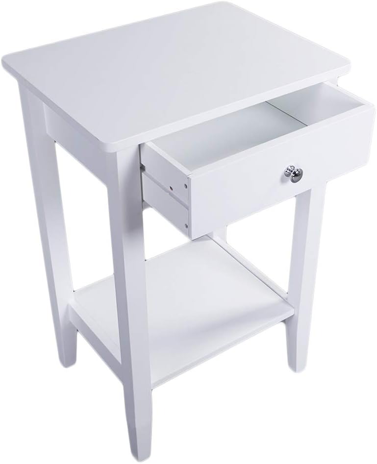 SSLine Tall Bedside Table White Wooden One Drawer Night Stand Chairside End Table W/Shelf Simple Modern Sofa Couch Side Table Telephone Table Accent Furniture for Bedroom Living Roon - 27.5" Tall : Home & Kitchen