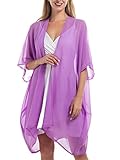 YLhighton Women’s Beach Kimono Coverup Sheer Chiffon Cardigan Loose Lightweight Beach Cover Up Casual Blouse Tops Plus size (2206 Light Purple)