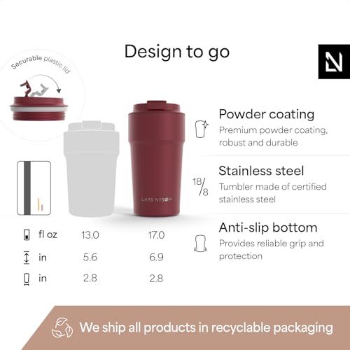 Image of LARS NYSOM Thermo Coffee Mug to go 17oz | Travel Mug 0.5 Liter with Insulation | Silicone grip base | Leak Proof Stainless Steel Tumbler for Coffee and Tea on the Go (Powder Berry Red, 17oz)