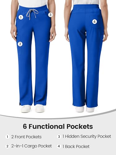 Image of Scrub Pants for Women - Straight Leg Medical Scrub Pants with 6 Pockets - Drawstring Soft Stretch Women Scrub Pant