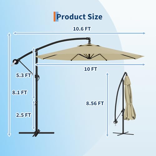 10FT Cantilever Umbrella outdoor patio, Offset Patio Umbrella with Easy Lift & Tilt Adjustment, UV Protection Fade Resistant for Deck, Pool, Garden, Beige