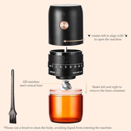 ELMWAY Portable Electric Coffee Grinder by ELMWAY – Rechargeable Stainless Steel Burr Grinder for Freshly Ground Coffee Anywhere, Precise Grinding & External Adjustable Coarseness – Black - Image 6