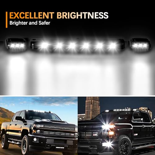 AMEXMART 3X LED Cab Maker Lights Smoke Lens White Cab Roof Top Clearance Running Light Compatible with Silverado/Sierra 1500 2500 2500HD 3500 3500HD 2014 2500HD 3500HD 2007-2013 (White) by AMEXMART - Image 3