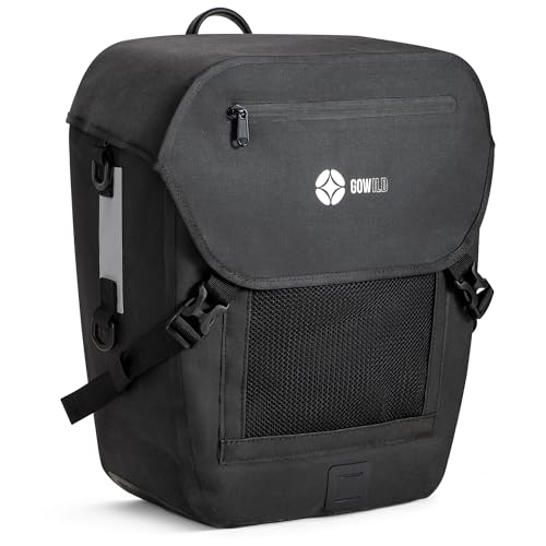 go wild Waterproof Bike Pannier Bag for Rear Rack –single 20L Bicycle Commuter Bag with Laptop Sleeve, Reflective Strips & Rain Cover – Durable Cycling Saddle Bag