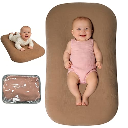 Image of Sofoliana Baby Lounger, Newborn Lounger with Breathable & Soft Cover for Home and Travel, 0-24 Months Newborn Babies Essentials Gifts. Brown (1 Cover Included)