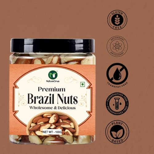 Image of NatureOnus Brazil Nuts 100g, Premium | Rich in Selenium and Antioxidant Rich | Superfood | Have 1 Daily (Grade A ++ Nuts, Premium Jumbo Size, Imported) (100gms)