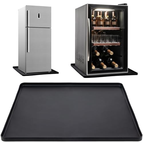 Dersyer Mini Fridge Mat, Portable Air Conditioner Drip Pan, Silicone Mat with Raised Edge for Refrigerator, AC, Water Dispenser, Humidifier and Ice Maker, Leakproof, 23.3" x 23.3" x 0.8", Black