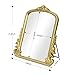 HSDDHOME Champagne Gold Vintage Vanity Mirror,Small Decorative Table Top Mirror,Baroque Arched Makeup Desk Mirror Wood Frame Free Standing,for Dresser,Bedroom,Living-Room Countertop 11.8