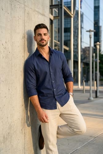Image of IndoPrimo Men's Cotton Shirt with Stylish Full Sleeves Spread Collared Neck Solid Pattern Western Style Classic Fit and Standard Length | Casual Shirt for Man