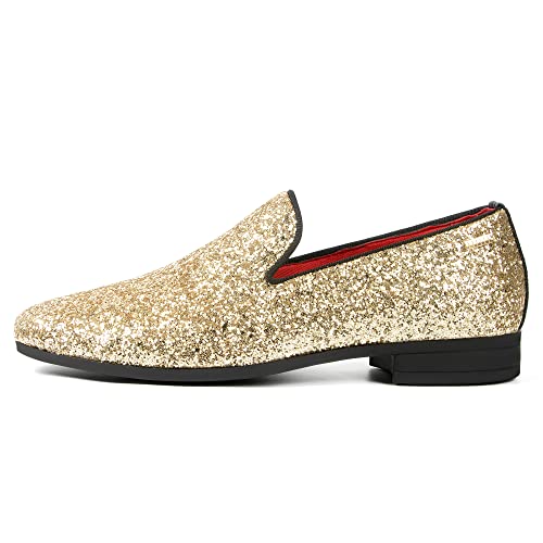 Image of ALLY UNION MAKE FORCE Mens Glitter Loafers Dress Slip on Party Wedding Penny Smoking Sparkly Shoes